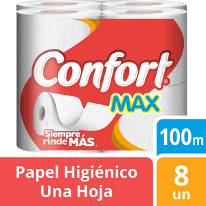 Papel Higiénico Confort Una Hoja Max 8 un 100 mt