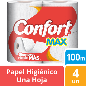 Papel Higiénico Confort Una Hoja Max 4 un 100 mt