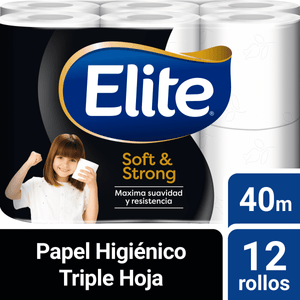 Papel Higiénico Elite Triple Hoja Soft & Strong 12 un 40 mt