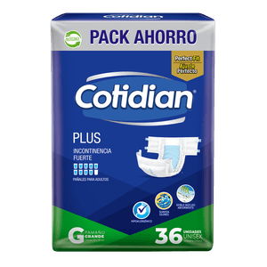 Pañales de Adulto Cotidian Plus Incontinencia Fuerte 36 un G.