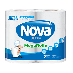 Toalla de Papel Nova Ultra Absorb Mega Rollo 2 un 26 mt